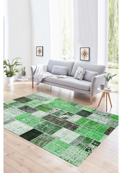 Dijital Baskı Kaymaz Taban Yıkanabilir Patchwork Yolluk Mutfak Salon Halısı, N-Patchwork-03-Yeşil, fırsatları