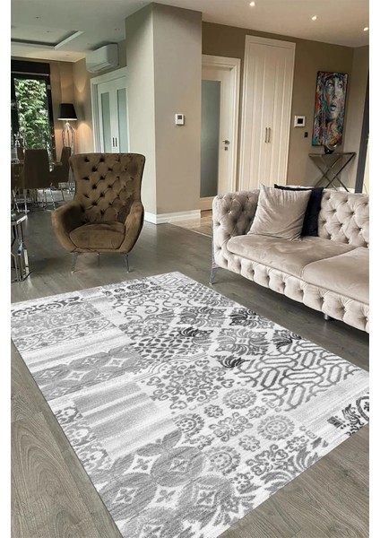 Dijital Baskı Kaymaz Taban Yıkanabilir Patchwork Yolluk Mutfak Salon Halısı, N-Patchwork-02-Gri, fiyatları