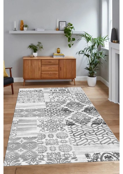 Dijital Baskı Kaymaz Taban Yıkanabilir Patchwork Yolluk Mutfak Salon Halısı, N-Patchwork-02-Gri, modelleri