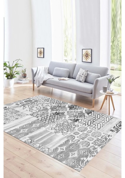 Dijital Baskı Kaymaz Taban Yıkanabilir Patchwork Yolluk Mutfak Salon Halısı, N-Patchwork-02-Gri, fırsatları
