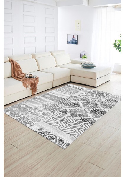 Dijital Baskı Kaymaz Taban Yıkanabilir Patchwork Yolluk Mutfak Salon Halısı, N-Patchwork-02-Gri, indirimleri