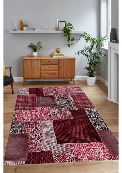 Dijital Baskı Kaymaz Taban Yıkanabilir Patchwork Yolluk Mutfak Salon Halısı, N-Patchwork-15-Kırmızı, modelleri