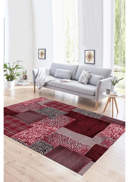 Dijital Baskı Kaymaz Taban Yıkanabilir Patchwork Yolluk Mutfak Salon Halısı, N-Patchwork-15-Kırmızı, fırsatları