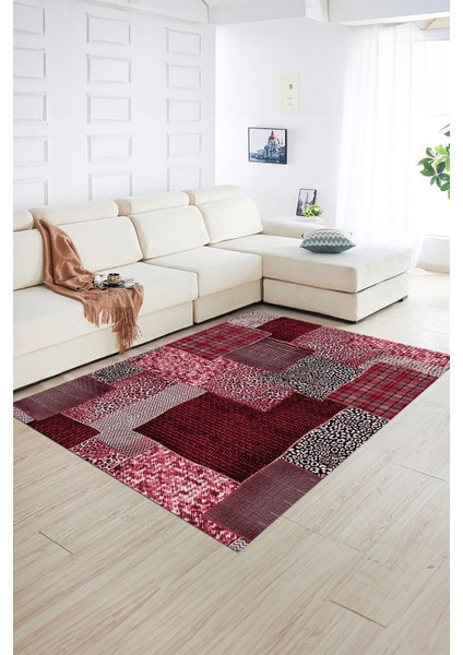 Dijital Baskı Kaymaz Taban Yıkanabilir Patchwork Yolluk Mutfak Salon Halısı, N-Patchwork-15-Kırmızı, indirimleri