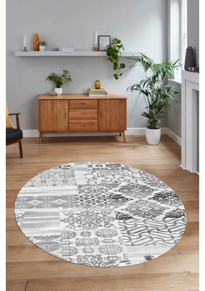 Dijital Kaymaz Yıkanabilir Patchwork Yuvarlak Balkon Mutfak Salon Halısı, N-Y-Patchwork-02-Gri, modelleri