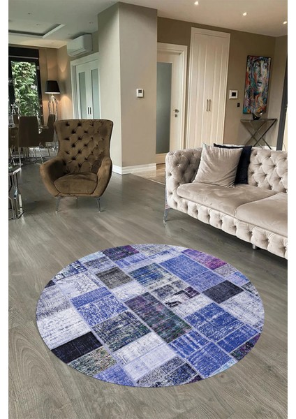 Dijital Kaymaz Yıkanabilir Patchwork Yuvarlak Balkon Mutfak Salon Halısı, N-Y-Patchwork-03-Mavi, fiyatları