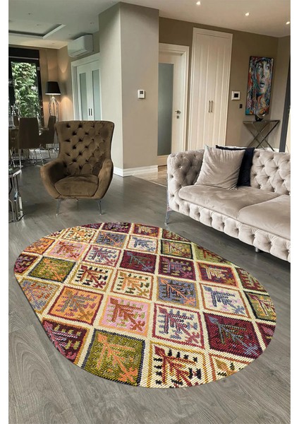 Dijital Kaymaz Yıkanabilir Patchwork Oval Yolluk Mutfak Salon Halısı, N-O-Patchwork-08-Renkli, fiyatları