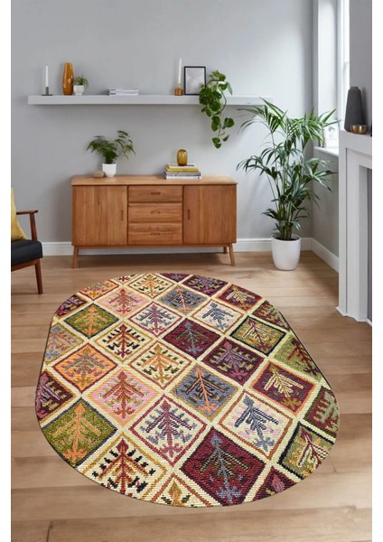 Dijital Kaymaz Yıkanabilir Patchwork Oval Yolluk Mutfak Salon Halısı, N-O-Patchwork-08-Renkli, modelleri