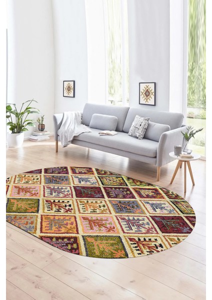 Dijital Kaymaz Yıkanabilir Patchwork Oval Yolluk Mutfak Salon Halısı, N-O-Patchwork-08-Renkli, fırsatları