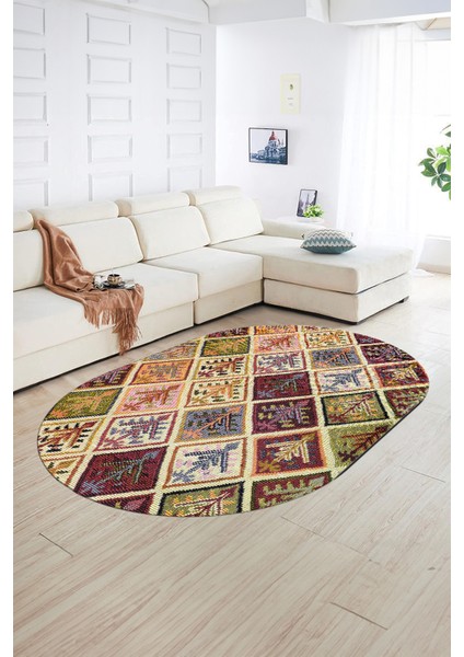 Dijital Kaymaz Yıkanabilir Patchwork Oval Yolluk Mutfak Salon Halısı, N-O-Patchwork-08-Renkli, indirimleri