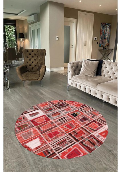 Dijital Kaymaz Yıkanabilir Patchwork Yuvarlak Balkon Mutfak Salon Halısı, N-Y-Patchwork-11-Kırmızı, fiyatları