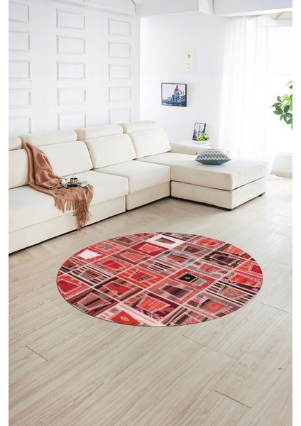 Dijital Kaymaz Yıkanabilir Patchwork Yuvarlak Balkon Mutfak Salon Halısı, N-Y-Patchwork-11-Kırmızı, indirimleri