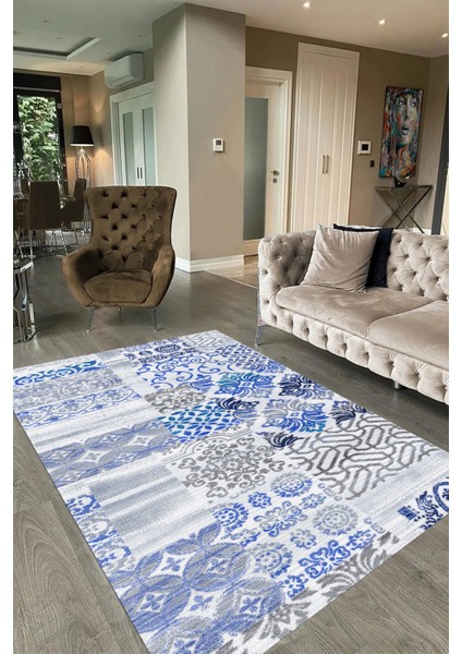 Dijital Baskı Kaymaz Taban Yıkanabilir Patchwork Yolluk Mutfak Salon Halısı, N-Patchwork-02-Mavi, fiyatları