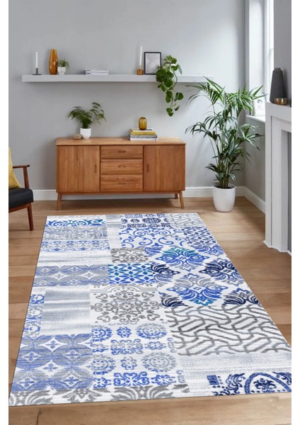 Dijital Baskı Kaymaz Taban Yıkanabilir Patchwork Yolluk Mutfak Salon Halısı, N-Patchwork-02-Mavi, modelleri