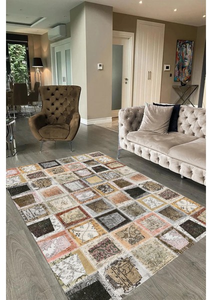 Dijital Baskı Kaymaz Taban Yıkanabilir Patchwork Yolluk Mutfak Salon Halısı, N-Patchwork-14-Kahve, fiyatları