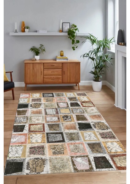 Dijital Baskı Kaymaz Taban Yıkanabilir Patchwork Yolluk Mutfak Salon Halısı, N-Patchwork-14-Kahve, modelleri