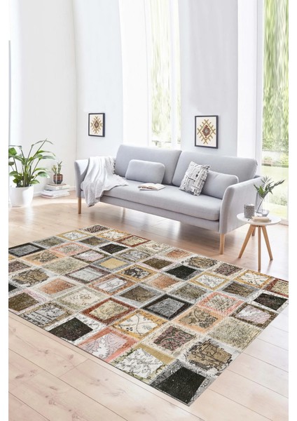 Dijital Baskı Kaymaz Taban Yıkanabilir Patchwork Yolluk Mutfak Salon Halısı, N-Patchwork-14-Kahve, fırsatları