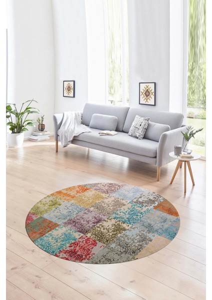 Dijital Kaymaz Yıkanabilir Patchwork Yuvarlak Balkon Mutfak Salon Halısı, N-Y-Patchwork-17-Renkli, fırsatları