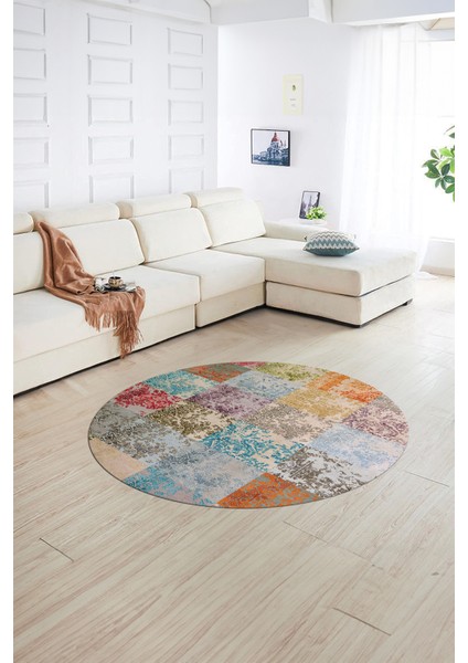 Dijital Kaymaz Yıkanabilir Patchwork Yuvarlak Balkon Mutfak Salon Halısı, N-Y-Patchwork-17-Renkli, indirimleri
