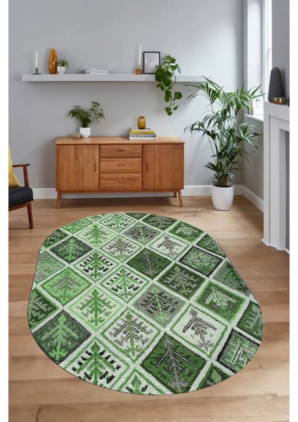 Dijital Kaymaz Yıkanabilir Patchwork Oval Yolluk Mutfak Salon Halısı, N-O-Patchwork-08-Yeşil, modelleri