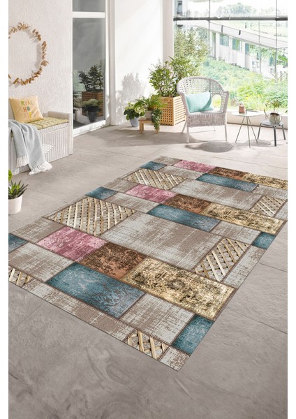 Dijital Baskı Kaymaz Taban Yıkanabilir Patchwork Yolluk Mutfak Salon Halısı, N-Patchwork-18-Renkli,
