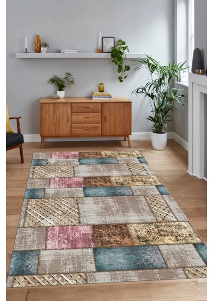 Dijital Baskı Kaymaz Taban Yıkanabilir Patchwork Yolluk Mutfak Salon Halısı, N-Patchwork-18-Renkli,