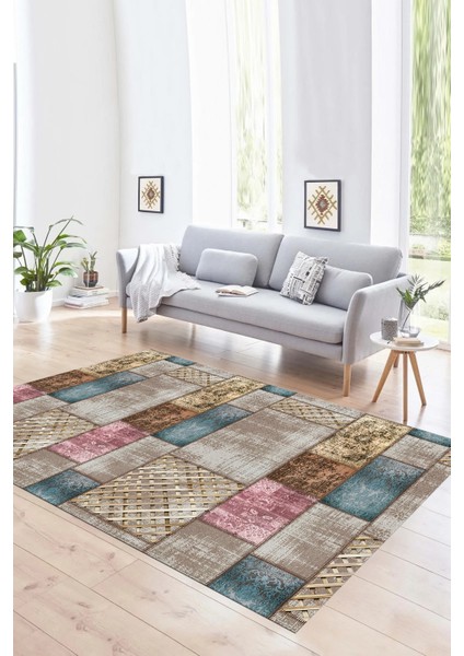 Dijital Baskı Kaymaz Taban Yıkanabilir Patchwork Yolluk Mutfak Salon Halısı, N-Patchwork-18-Renkli,