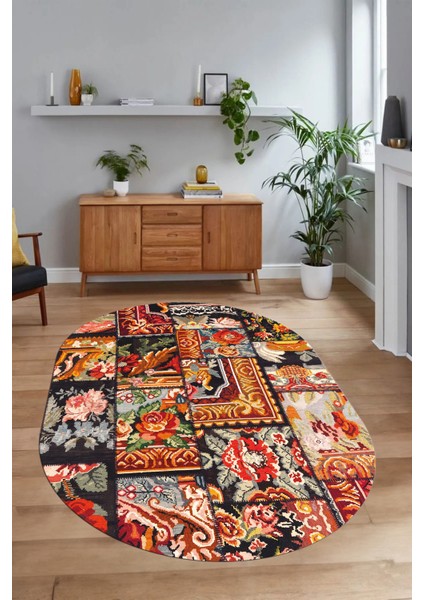 Dijital Kaymaz Yıkanabilir Patchwork Oval Yolluk Mutfak Salon Halısı, N-O-Patchwork-12-Renkli, modelleri