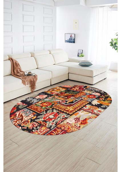 Dijital Kaymaz Yıkanabilir Patchwork Oval Yolluk Mutfak Salon Halısı, N-O-Patchwork-12-Renkli, indirimleri