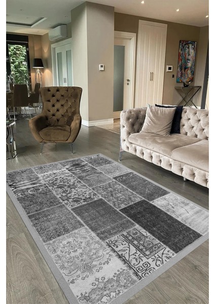Dijital Baskı Kaymaz Taban Yıkanabilir Patchwork Yolluk Mutfak Salon Halısı, N-Patchwork-01-Gri, fiyatları