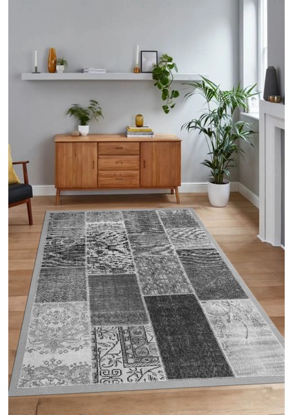 Dijital Baskı Kaymaz Taban Yıkanabilir Patchwork Yolluk Mutfak Salon Halısı, N-Patchwork-01-Gri, modelleri