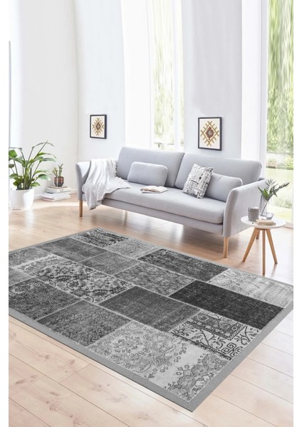 Dijital Baskı Kaymaz Taban Yıkanabilir Patchwork Yolluk Mutfak Salon Halısı, N-Patchwork-01-Gri, fırsatları