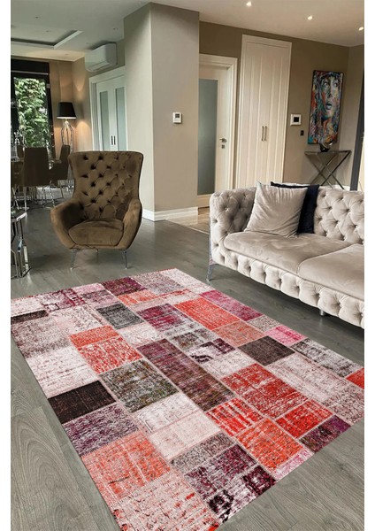 Dijital Baskı Kaymaz Taban Yıkanabilir Patchwork Yolluk Mutfak Salon Halısı, N-Patchwork-03-Kırmızı, fiyatları