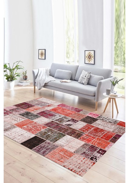 Dijital Baskı Kaymaz Taban Yıkanabilir Patchwork Yolluk Mutfak Salon Halısı, N-Patchwork-03-Kırmızı, fırsatları