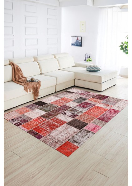 Dijital Baskı Kaymaz Taban Yıkanabilir Patchwork Yolluk Mutfak Salon Halısı, N-Patchwork-03-Kırmızı, indirimleri