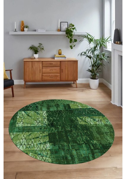 Dijital Kaymaz Yıkanabilir Patchwork Yuvarlak Balkon Mutfak Salon Halısı, N-Y-Patchwork-05-Yeşil, modelleri