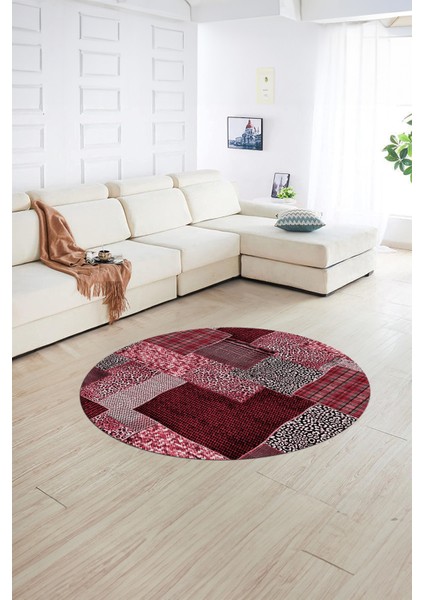 Dijital Kaymaz Yıkanabilir Patchwork Yuvarlak Balkon Mutfak Salon Halısı, N-Y-Patchwork-15-Kırmızı, indirimleri