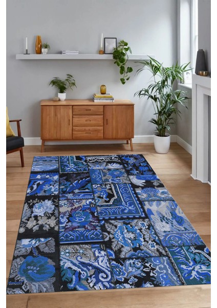 Dijital Baskı Kaymaz Taban Yıkanabilir Patchwork Yolluk Mutfak Salon Halısı, N-Patchwork-12-Mavi, modelleri