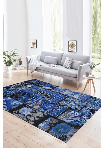 Dijital Baskı Kaymaz Taban Yıkanabilir Patchwork Yolluk Mutfak Salon Halısı, N-Patchwork-12-Mavi, fırsatları