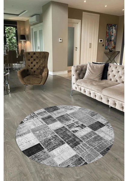 Dijital Kaymaz Yıkanabilir Patchwork Yuvarlak Balkon Mutfak Salon Halısı, N-Y-Patchwork-03-Gri, fiyatları