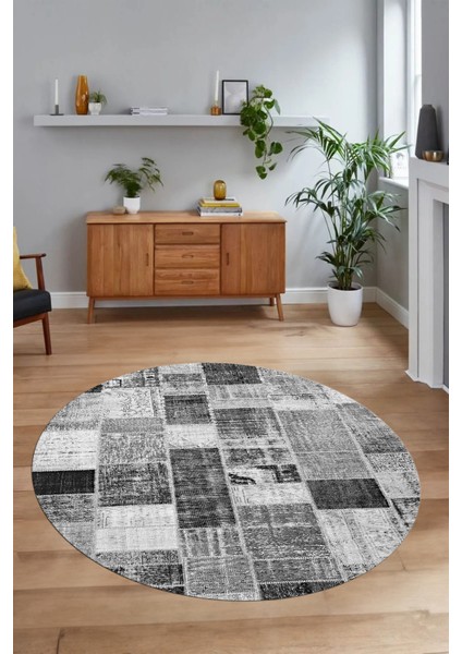 Dijital Kaymaz Yıkanabilir Patchwork Yuvarlak Balkon Mutfak Salon Halısı, N-Y-Patchwork-03-Gri, modelleri