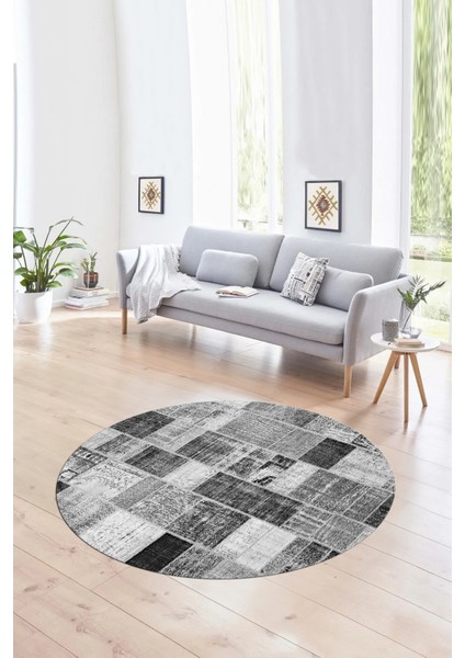 Dijital Kaymaz Yıkanabilir Patchwork Yuvarlak Balkon Mutfak Salon Halısı, N-Y-Patchwork-03-Gri, fırsatları