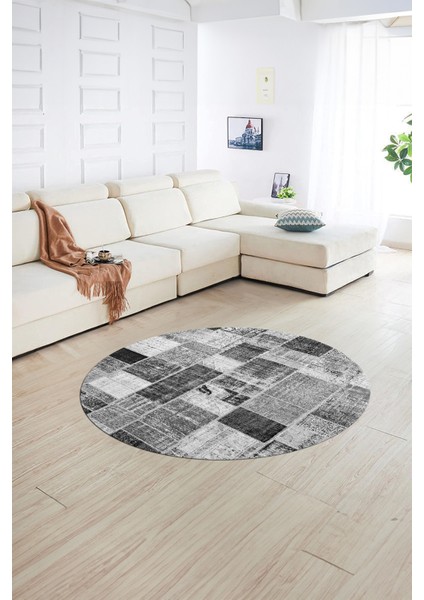 Dijital Kaymaz Yıkanabilir Patchwork Yuvarlak Balkon Mutfak Salon Halısı, N-Y-Patchwork-03-Gri, indirimleri