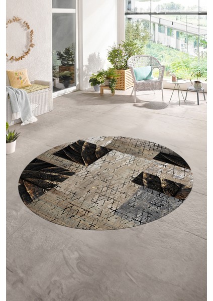 Dijital Kaymaz Yıkanabilir Patchwork Yuvarlak Balkon Mutfak Salon Halısı, N-Y-Patchwork-05-Vizon,