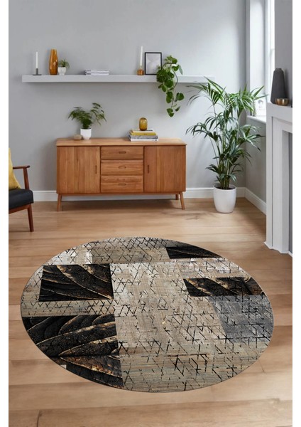 Dijital Kaymaz Yıkanabilir Patchwork Yuvarlak Balkon Mutfak Salon Halısı, N-Y-Patchwork-05-Vizon, modelleri