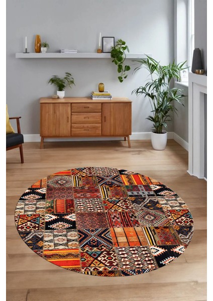 Dijital Kaymaz Yıkanabilir Patchwork Yuvarlak Balkon Mutfak Salon Halısı, N-Y-Patchwork-06-Renkli, modelleri