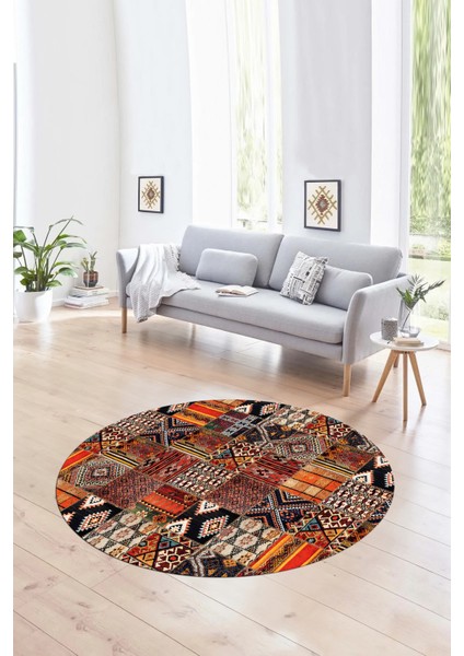 Dijital Kaymaz Yıkanabilir Patchwork Yuvarlak Balkon Mutfak Salon Halısı, N-Y-Patchwork-06-Renkli, fırsatları