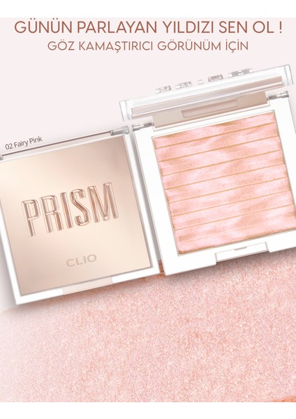 Mikro Inci Taneciklerle Yoğun Işıltı Sağlayan Highlighter Clio Prism Highlighter (02 Fairy Pink)