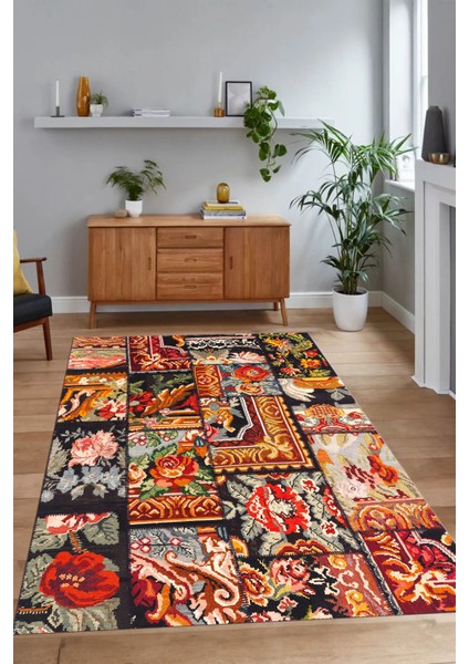 Dijital Baskı Kaymaz Taban Yıkanabilir Patchwork Yolluk Mutfak Salon Halısı, N-Patchwork-12-Renkli,