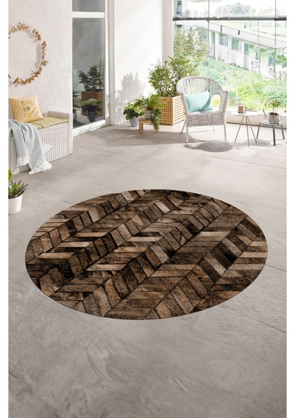Dijital Kaymaz Yıkanabilir Patchwork Yuvarlak Balkon Mutfak Salon Halısı, N-Y-Patchwork-13-Kahve,